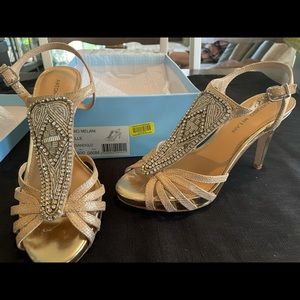 Gold Strappy Sexy Sandal w/Stones.